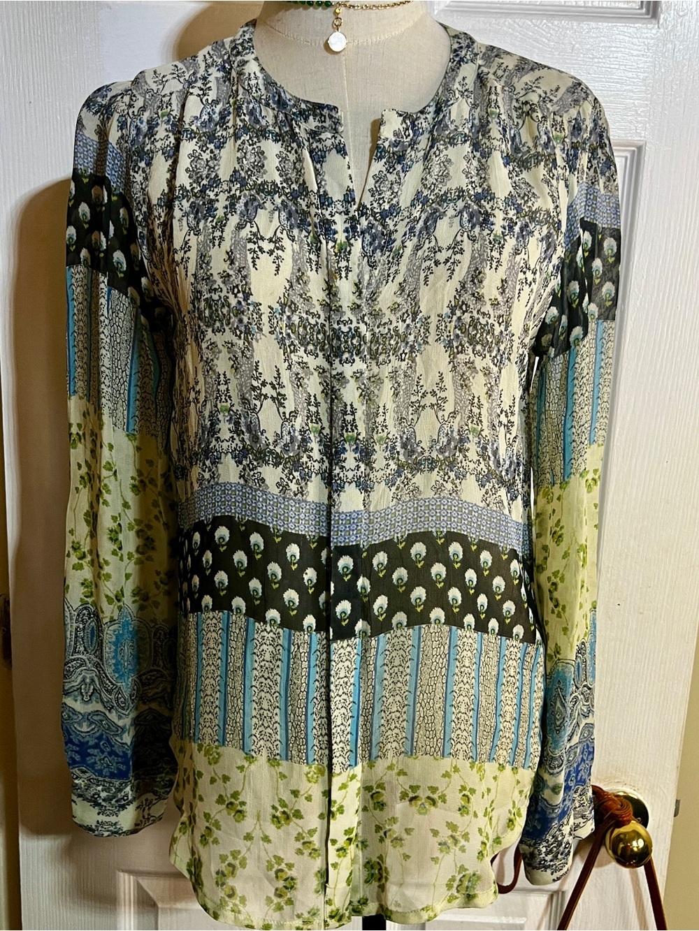 Patrons Of Peace Wms Sheer Floral Chiffon Long Sleeve Boho Peasant Top XS - Picture 4 of 13